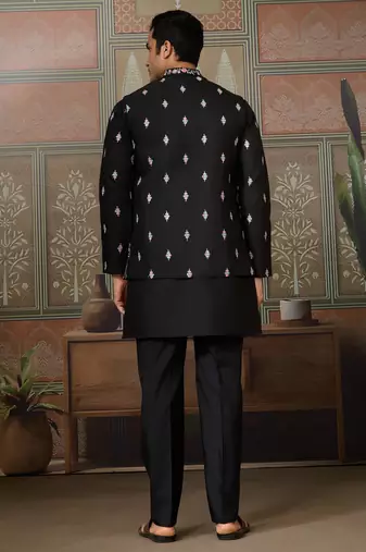 Black viscose silk multi thread with sequence embroidered work kurta jacket & bottom