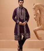 Purple viscose silk thread with sequence embroidered work kurta with dupatta