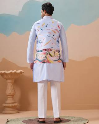 Sky blue silk multi thread with embroidered work kurta jacket & bottom 4