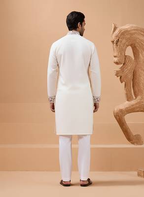 White viscose silk thread with sequence embroidered work kurta with dupatta 4