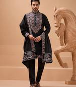 Black viscose silk thread with sequence embroidered work kurta with dupatta