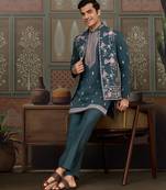 Green viscose silk multi thread with sequence embroidered work kurta jacket & bottom
