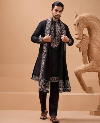 Black viscose silk thread with sequence embroidered work kurta with dupatta 2