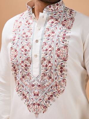 White viscose silk thread with sequence embroidered work kurta with dupatta 5