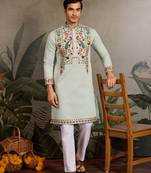 Pista green viscose silk thread with sequence embroidered work kurta only