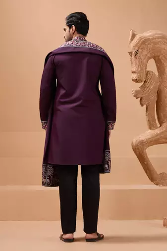 Purple viscose silk thread with sequence embroidered work kurta with dupatta