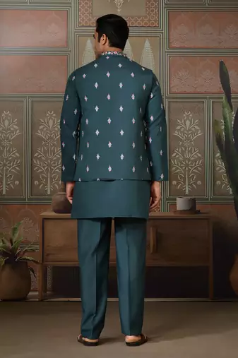 Green viscose silk multi thread with sequence embroidered work kurta jacket & bottom