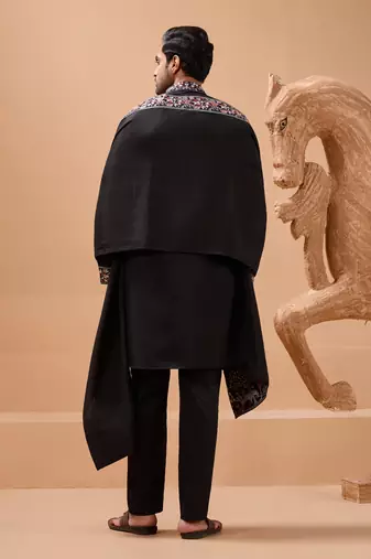 Black viscose silk thread with sequence embroidered work kurta with dupatta