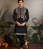 Black viscose silk thread with sequence embroidered work kurta only