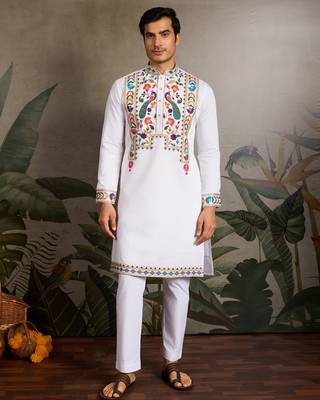 White viscose silk thread with sequence embroidered work kurta only 2