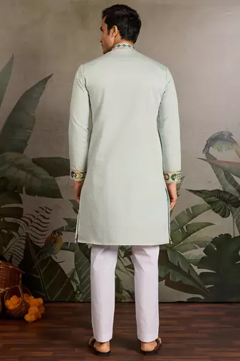 Pista green viscose silk thread with sequence embroidered work kurta only