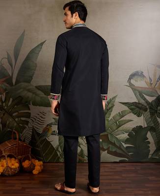 Black viscose silk thread with sequence embroidered work kurta only 3
