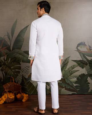 White viscose silk thread with sequence embroidered work kurta only 4