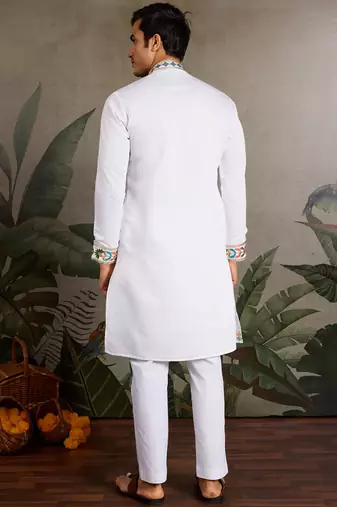 White viscose silk thread with sequence embroidered work kurta only