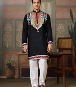 Black pure cotton real mirror with multi thread work kurta only