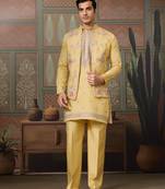 Yellow viscose silk multi thread with sequence embroidered work kurta jacket & bottom