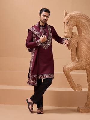 Maroon viscose silk thread with sequence embroidered work kurta with dupatta 2