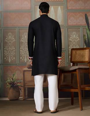 Black pure cotton real mirror with multi thread work kurta only 4