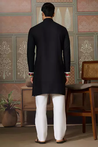 Black pure cotton real mirror with multi thread work kurta only