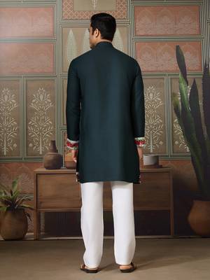 Green pure cotton real mirror with multi thread work kurta only 4