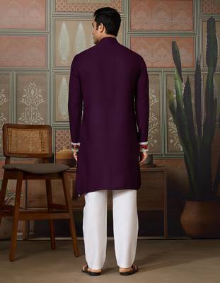 Purple pure cotton real mirror with multi thread work kurta only 4