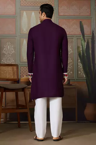 Purple pure cotton real mirror with multi thread work kurta only