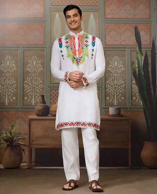 White pure cotton real mirror with multi thread work kurta only 1