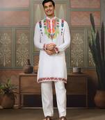 White pure cotton real mirror with multi thread work kurta only