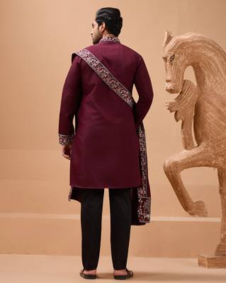 Maroon viscose silk thread with sequence embroidered work kurta with dupatta 4
