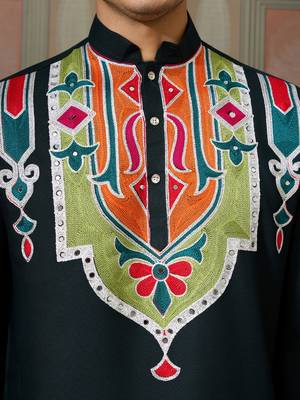 Green pure cotton real mirror with multi thread work kurta only 5