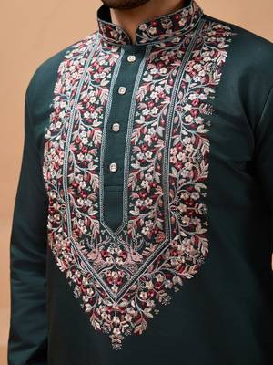 Green viscose silk thread with sequence embroidered work kurta with dupatta 5