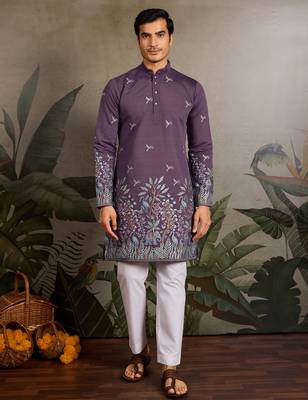 Dusta purple viscose silk thread with sequence embroidered work kurta only 1