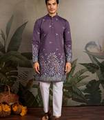 Dusta purple viscose silk thread with sequence embroidered work kurta only