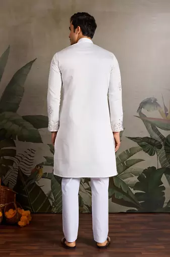 White viscose silk real mirror with thread & sequence embroidered work kurta only