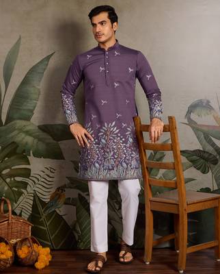 Dusta purple viscose silk thread with sequence embroidered work kurta only 2