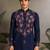 Navy blue viscose silk real mirror with thread & sequence embroidered work kurta only