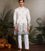 White viscose silk thread with sequence embroidered work kurta only