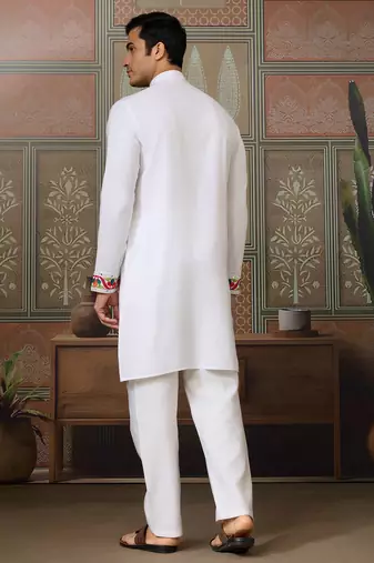 White pure cotton real mirror with multi thread work kurta only