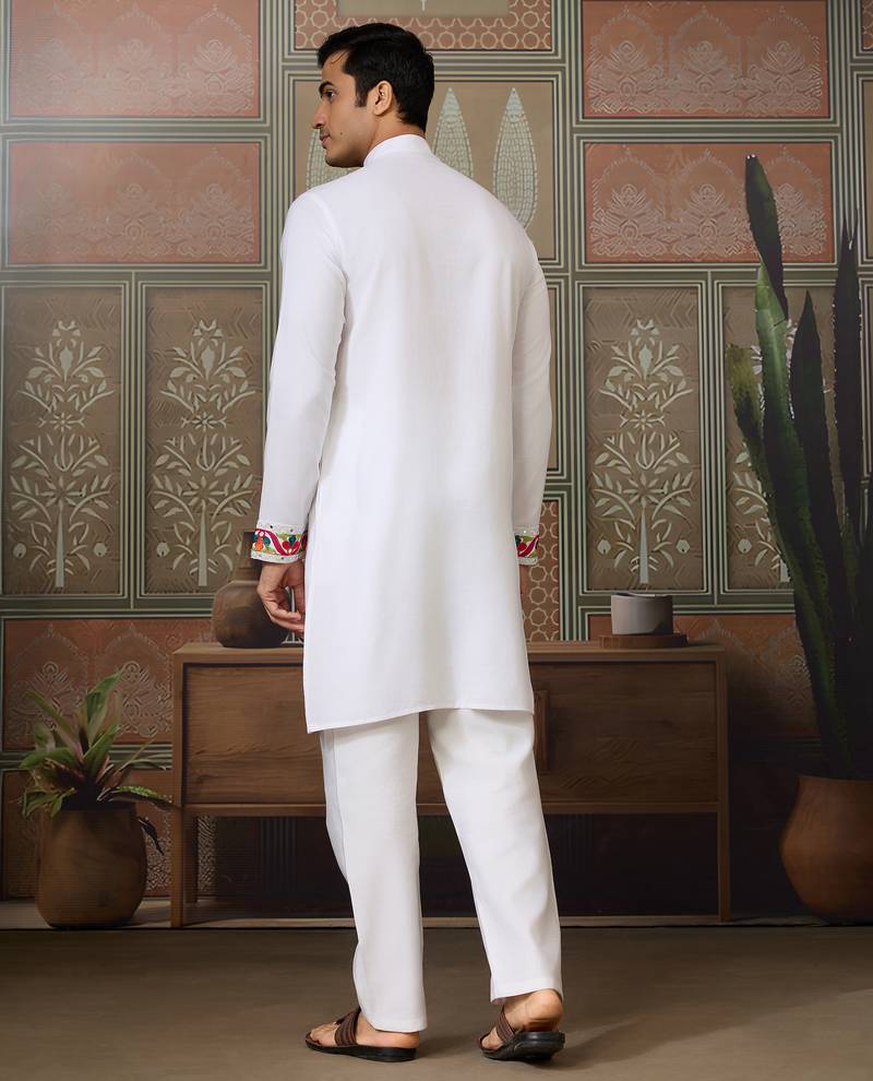 White pure cotton real mirror with multi thread work kurta only