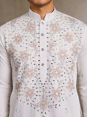 White viscose silk real mirror with thread & sequence embroidered work kurta only 5
