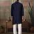 Navy blue pure cotton real mirror with multi thread work kurta only