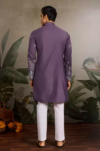 Dusta purple viscose silk thread with sequence embroidered work kurta only
