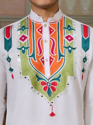 White pure cotton real mirror with multi thread work kurta only 5