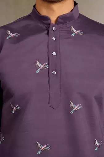 Dusta purple viscose silk thread with sequence embroidered work kurta only