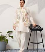 White satin silk thread with sequence embroidered work kurta jacket & bottom