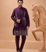 Purple viscose silk multi thread with sequence embroidered work kurta jacket & bottom