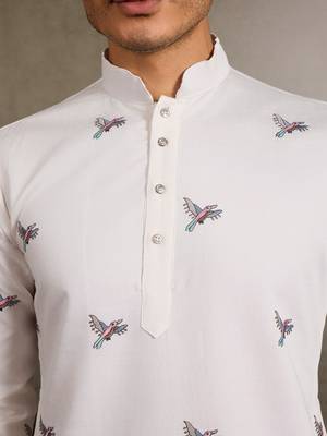 White viscose silk thread with sequence embroidered work kurta only 5