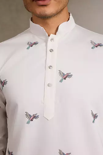 White viscose silk thread with sequence embroidered work kurta only