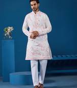 White viscose silk thread with sequence embroidered work kurta only