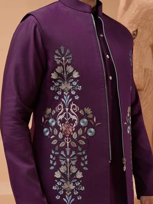 Purple viscose silk multi thread with sequence embroidered work kurta jacket & bottom 4